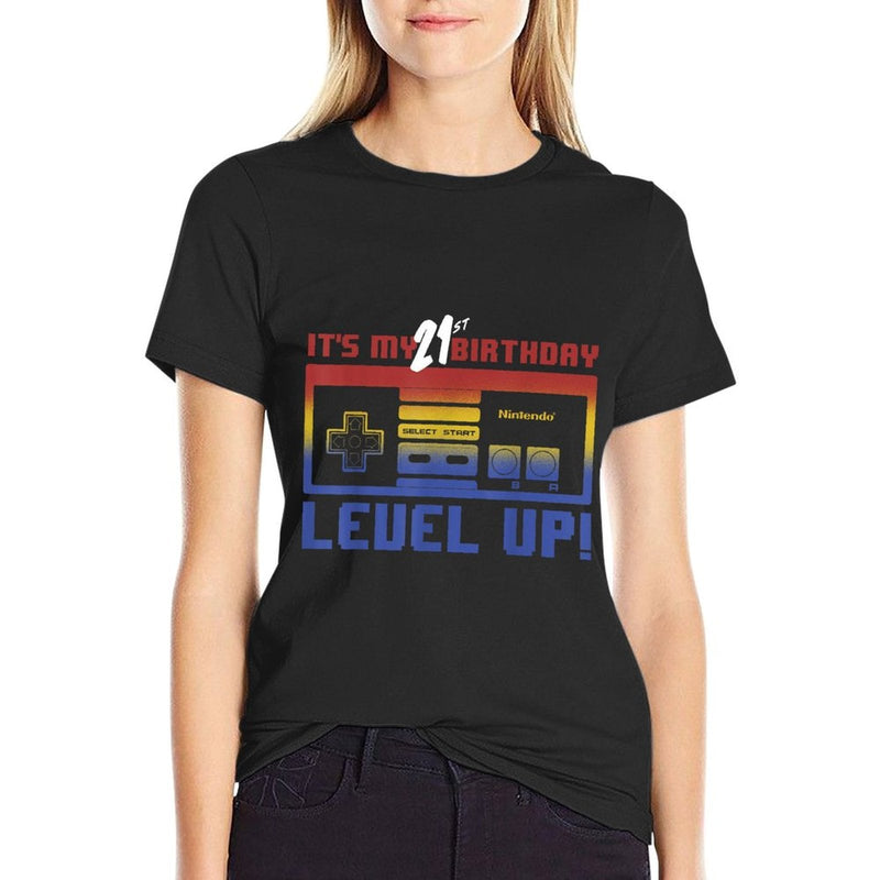 Nintendo It's My 21st Birthday Level Up! SNES Controller  Ribbed Collar T-Shirt