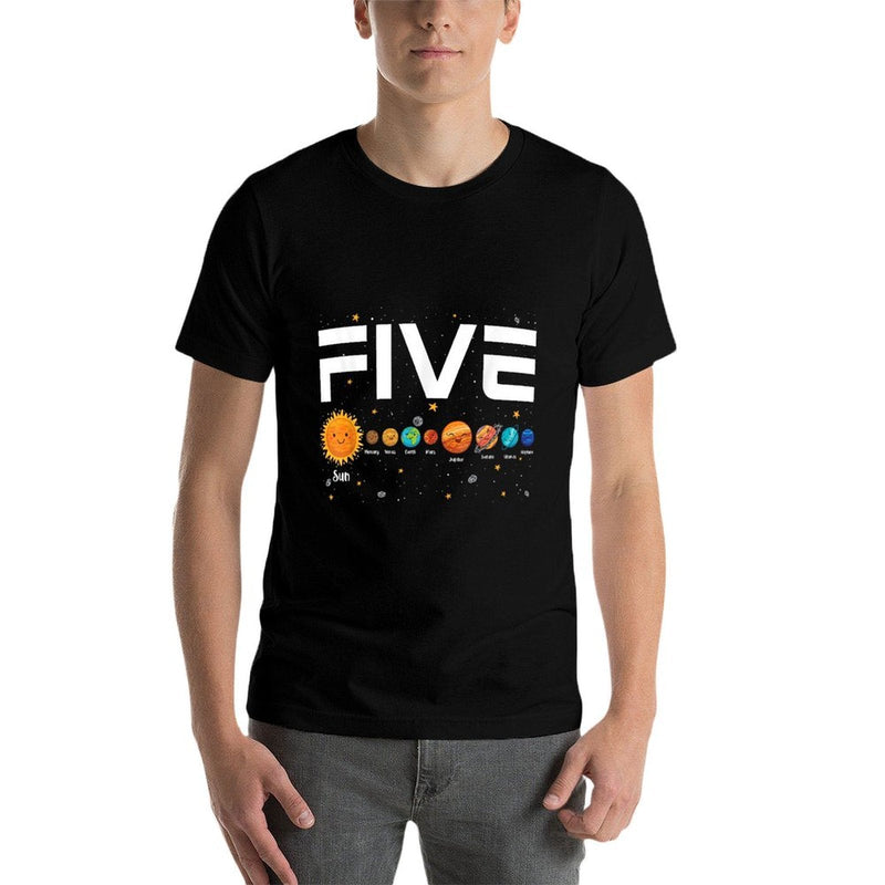 Solar System Planets Five 5 Years Old 5th Birthday Girl Boy  High-quality Stitching T-Shirt
