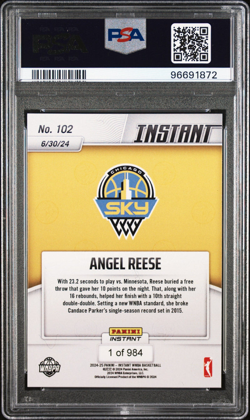 Graded 2024 Panini Instant WNBA Angel Reese #102 Rookie RC Basketball Card PSA 9 Mint