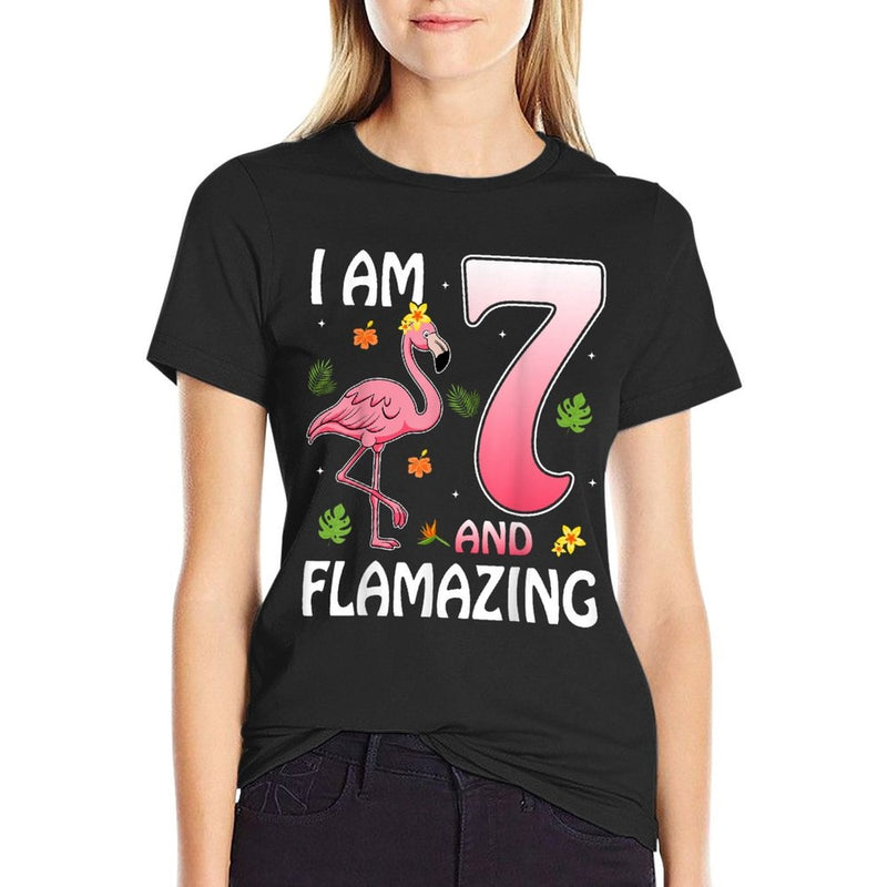 I Am 7 And Flamazing Flamingo Lover 7th Birthday Party Kids  High-quality Stitching T-Shirt