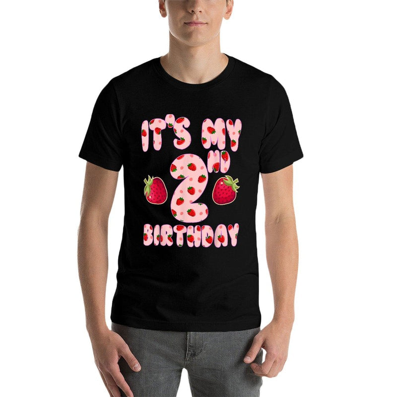 Kids Two 2 Year Old Strawberry Birthday Girl Sweet Fruit 2nd  Fade-proof Color T-Shirt