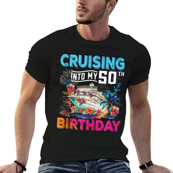 Cruising Into My 50th Birthday Trip Vacation Cruise Birthday  Rolled Sleeves T-Shirt