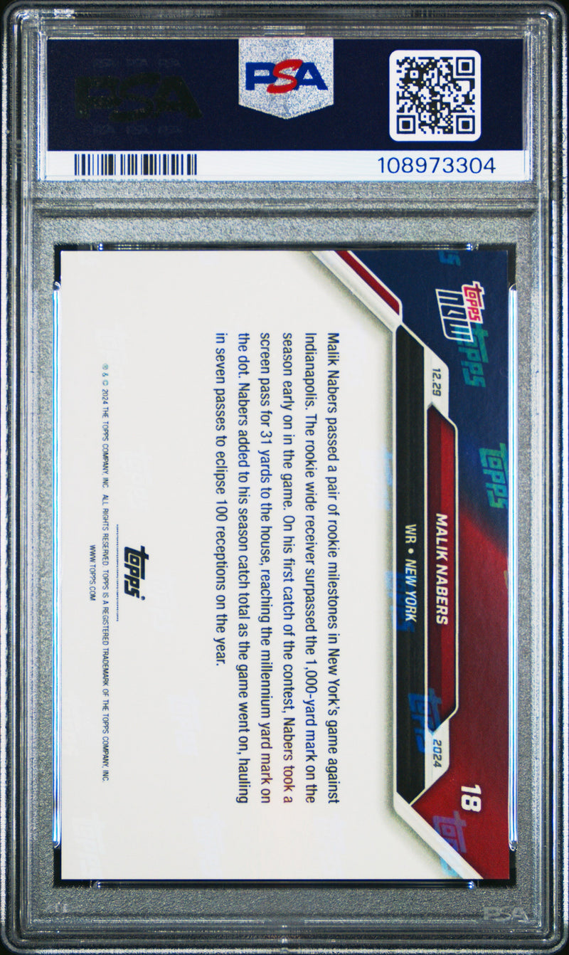 Graded 2024 Topps Now Malik Nabers #18 Rookie RC Football Card PSA 10 Gem Mint