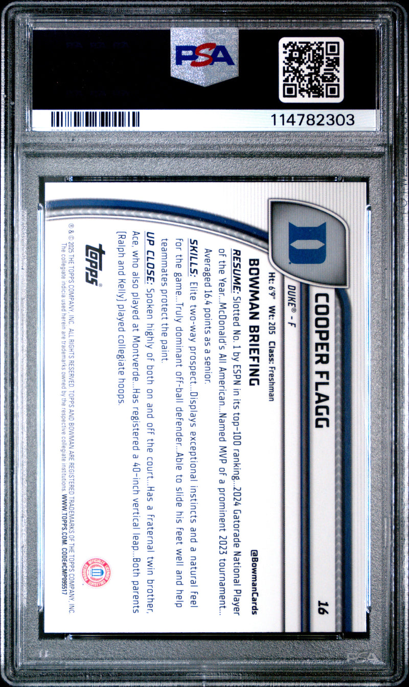 Graded 2024 Topps Bowman Chrome U Cooper Flagg #16 XFractor Rookie RC Basketball Card PSA 10 Gem Mint