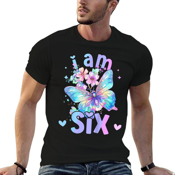 Kids 6th Birthday Butterfly 6 Years Old Six Finally 6 Birthday  Heathered Texture T-Shirt