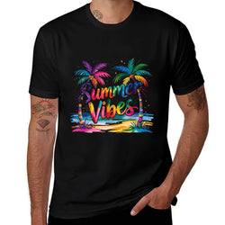 Colorful Summer Vibes Rainbow Palm Tree Beach Paradise Fun  Odor-resistant T-Shirt