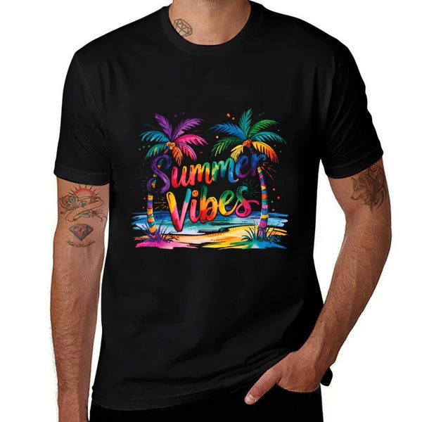 Colorful Summer Vibes Rainbow Palm Tree Beach Paradise Fun  Odor-resistant T-Shirt