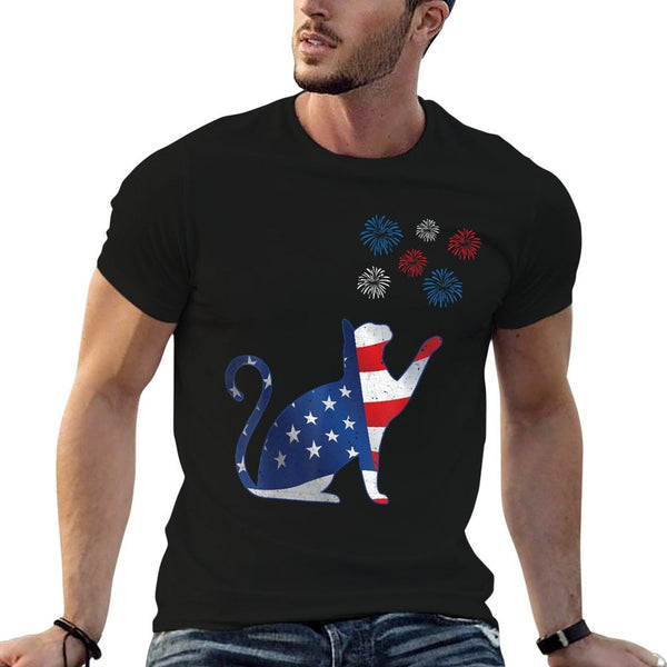 Memorial Day Cat Fireworks 4th of July Cat Fourth of July  Slim-fit Cut T-Shirt