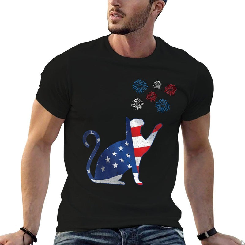 Memorial Day Cat Fireworks 4th of July Cat Fourth of July  Slim-fit Cut T-Shirt
