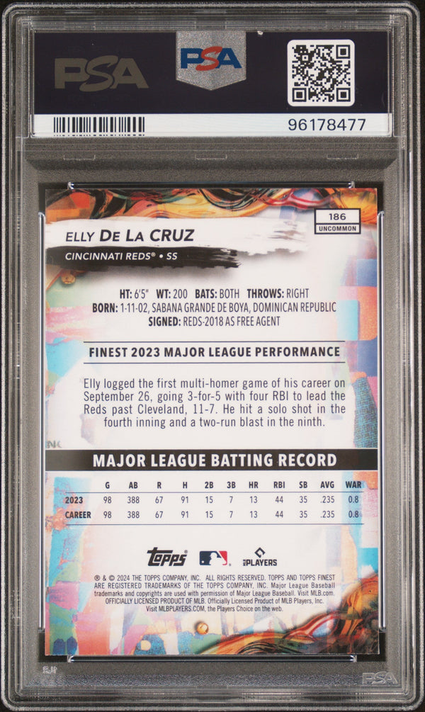Graded 2024 Topps Finest Elly De La Cruz #186 Rookie RC Baseball Card PSA 10 Gem Mint