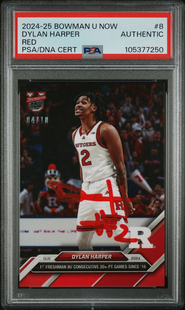 Graded 2024 Topps Bowman U Now Dylan Harper #8 Red #/10 Rookie RC Basketball Card PSA Authentic Auto