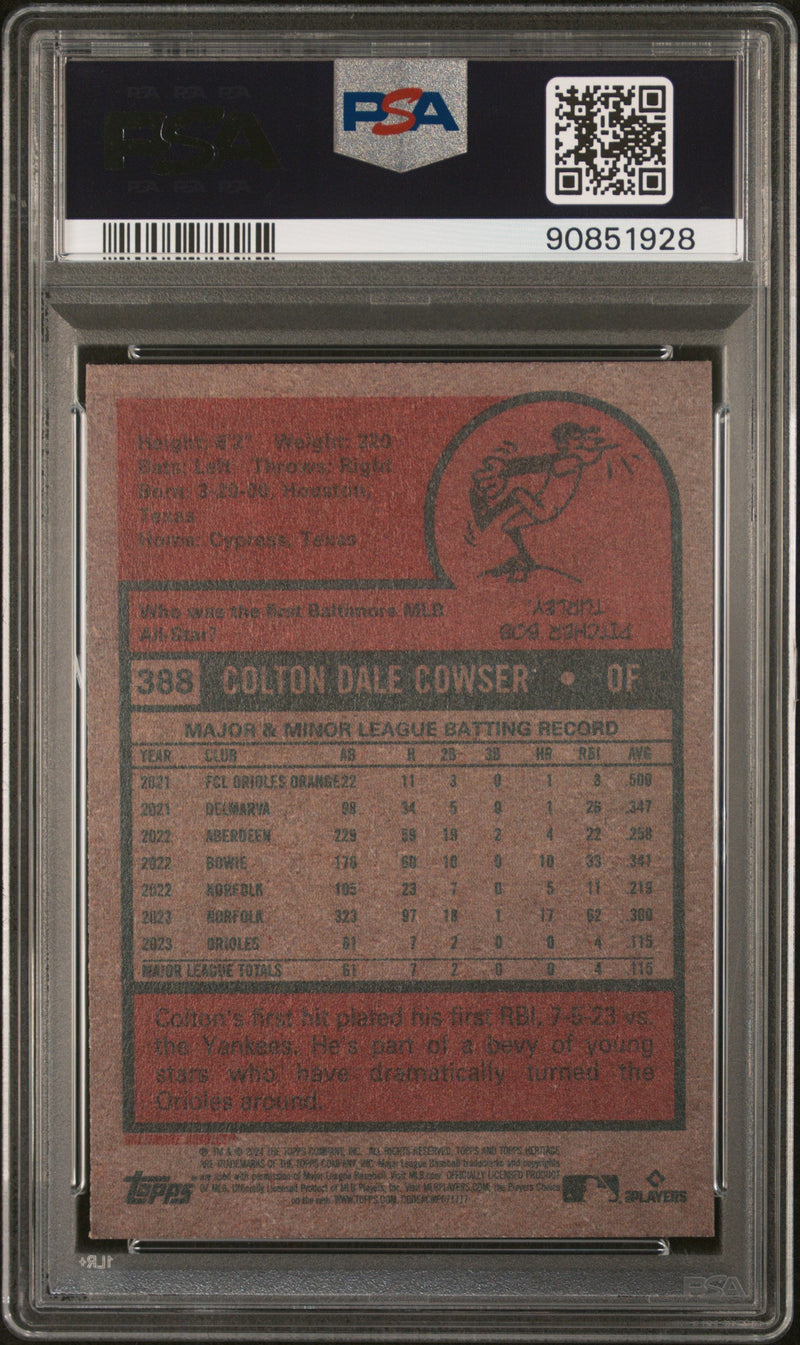 Graded 2024 Topps Heritage Colton Cowser #388 Rookie RC Baseball Card PSA 10 Gem Mint