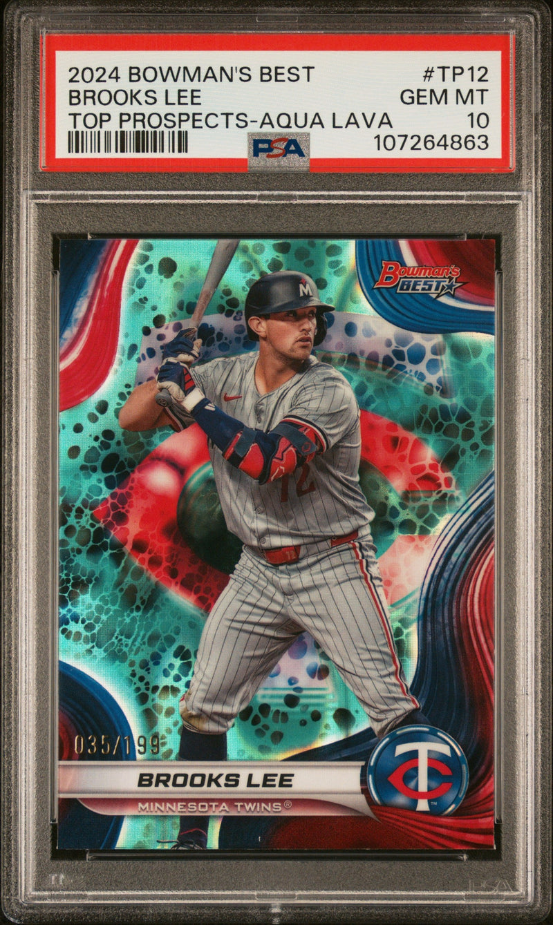Graded 2024 Topps Bowmans Best Brooks Lee #TP12 Top Prospects Aqua Lava /199 Rookie RC Baseball Card PSA 10 Gem Mint