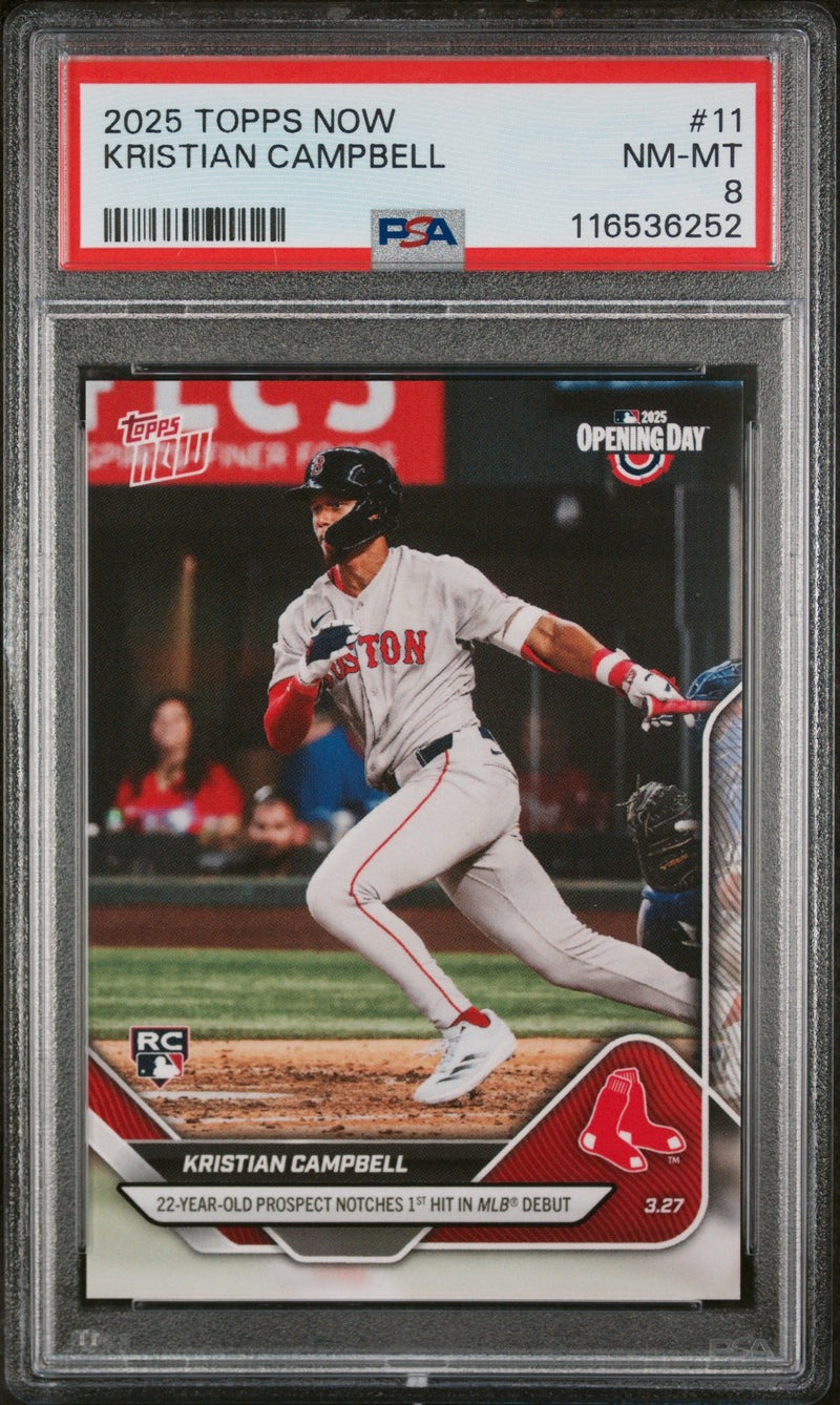 Graded 2025 Topps Now Kristian Campbell #11 Rookie RC Baseball Card PSA 8 Near Mint