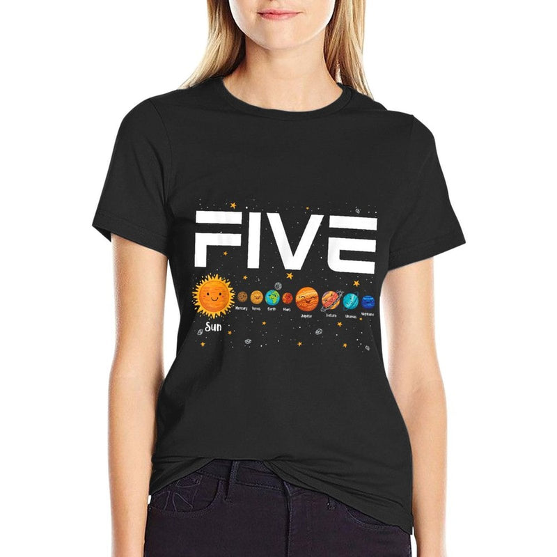 Solar System Planets Five 5 Years Old 5th Birthday Girl Boy  High-quality Stitching T-Shirt