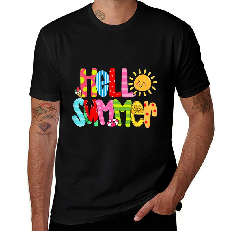 Hello Summer Vacation Ice Cream Popsicle Watermelon Beach  Tagless Design T-Shirt