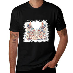 Womens Bleached July 4th Freedom Wings Patriotic USA Angel Wings  Breathable T-Shirt