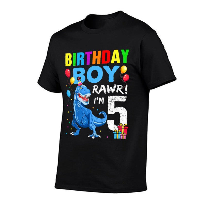Kids 5 Year Old 5th Birthday Boy T Rex Dinosaur  Slim-fit Cut T-Shirt