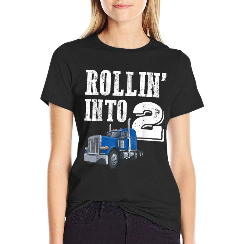 Rollin Into 2 Big Rig Semi Trailer Truck 2nd Birthday  Moisture-wicking T-Shirt