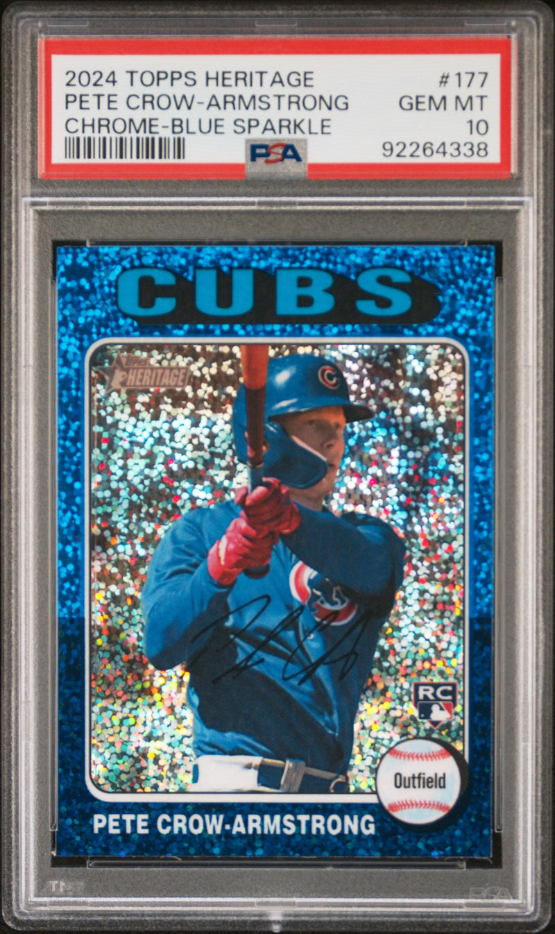 Graded 2024 Topps Heritage Pete Crow Armstrong #177 Chrome Blue Sparkle Rookie RC Baseball Card PSA 10 Gem Mint