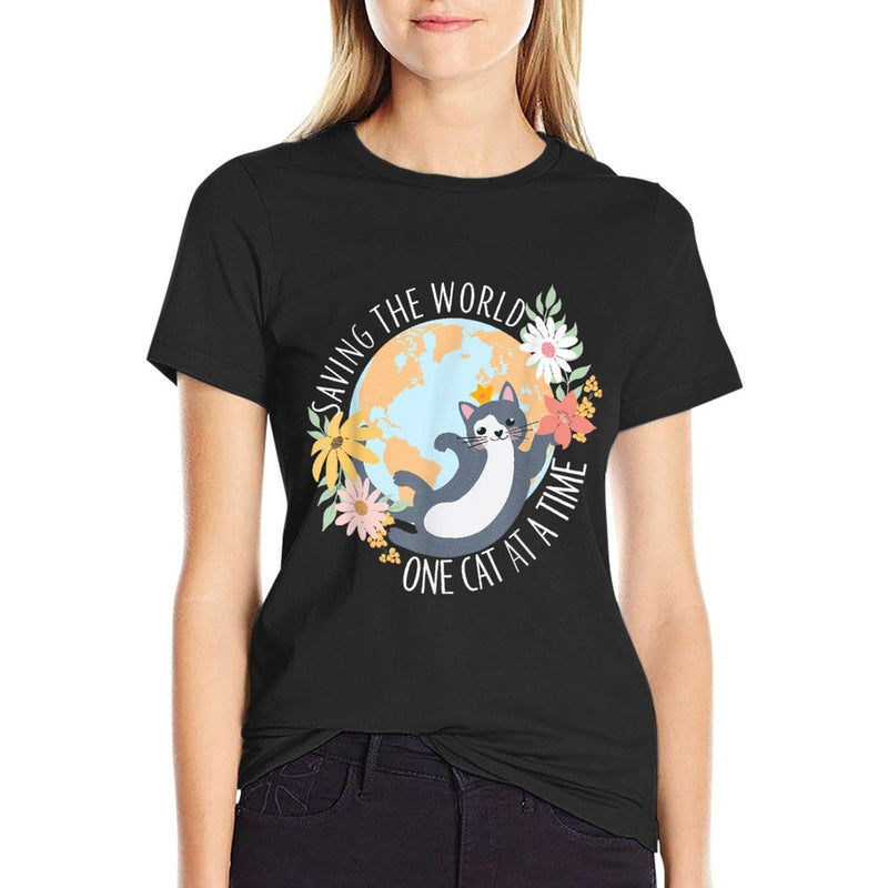 Saving The World One Cat At A Time Cat Rescuer  Polyester Blend T-Shirt