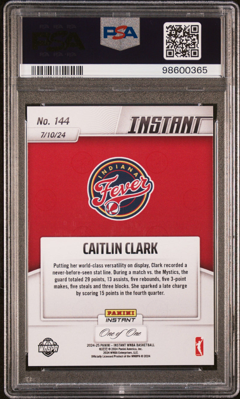 Graded 2024 Panini Instant WNBA Caitlin Clark #144 Blue Viper 1/1 Rookie RC Basketball Card PSA 9 Mint