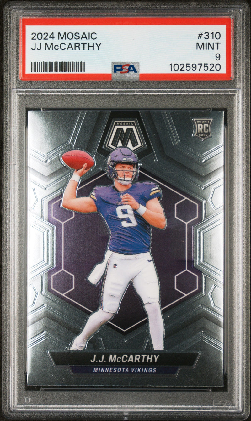 Graded 2024 Panini Mosaic JJ McCarthy #310 Rookie RC Football Card PSA 9 Mint