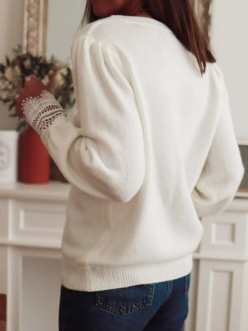 Lace Trim V-Neck Sweater