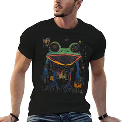 Abstract Graffiti Doodle Pop Art Frog Graphic  Rolled Sleeves T-Shirt