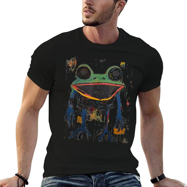 Abstract Graffiti Doodle Pop Art Frog Graphic  Rolled Sleeves T-Shirt