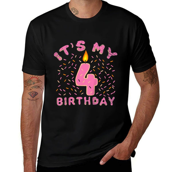 Kids It&#39;s My 4th Birthday Girls 4 Years Old Donut Lover  High-quality Stitching T-Shirt