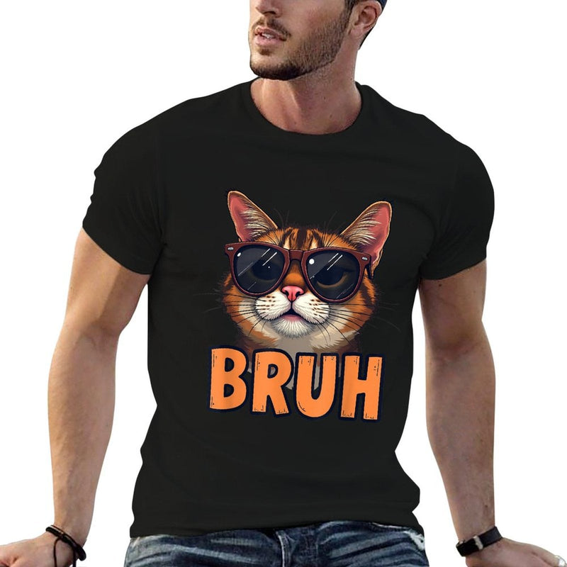 Meme Saying Cat BRUH Sunglasses for Kids Men Teens  Relaxed-fit T-Shirt