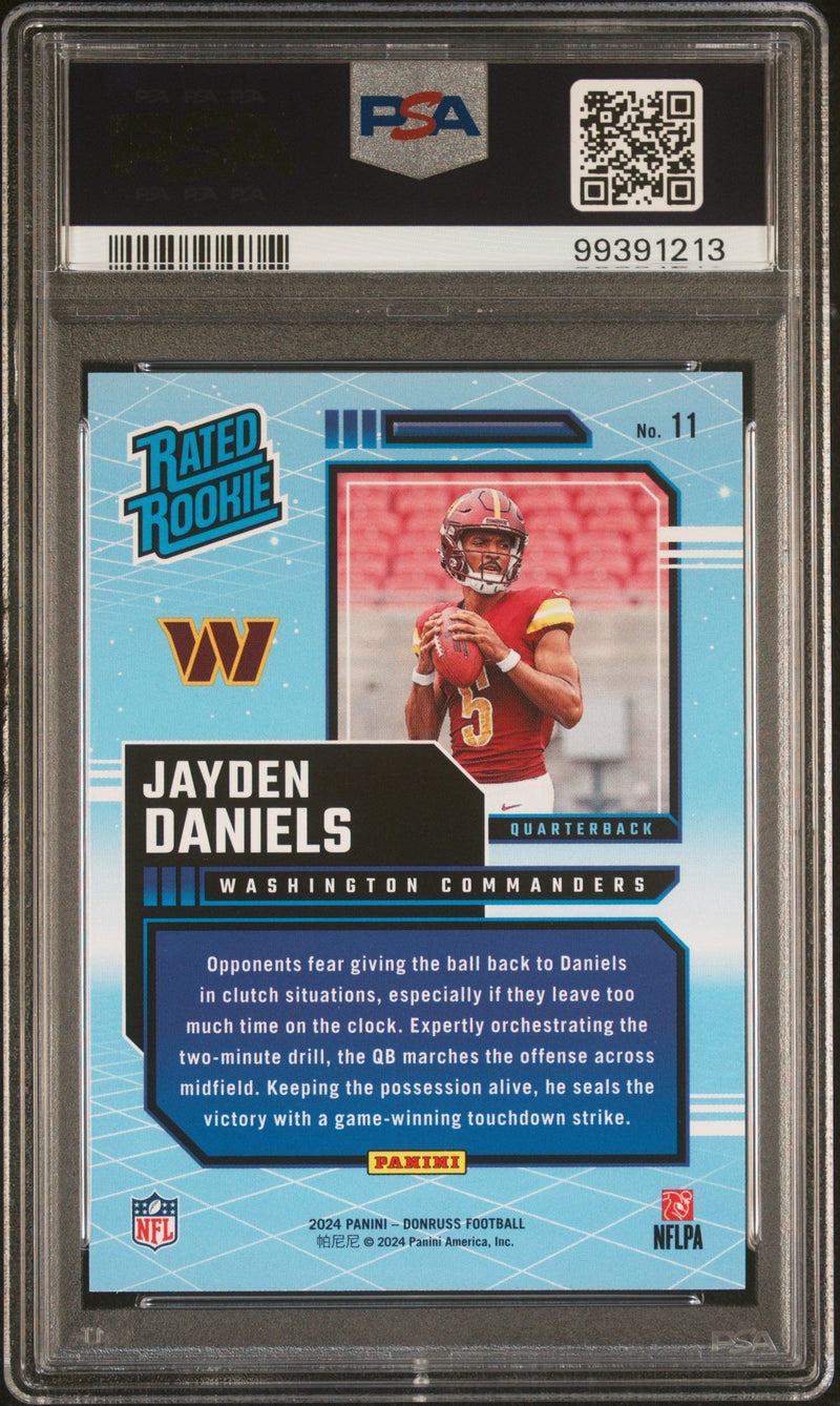 Graded 2024 Panini Donruss Jayden Daniels #11 Rated Rookies Retro Rookie RC Football Card PSA 10 Gem Mint