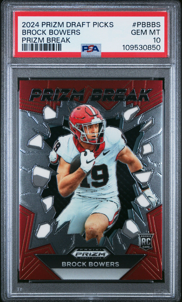 Graded 2024 Panini Prizm Draft Picks Brock Bowers #PBBBS Prizm Break Rookie RC Football Card PSA 10 Gem Mint