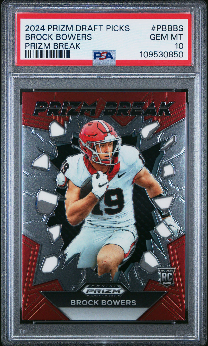 Graded 2024 Panini Prizm Draft Picks Brock Bowers #PBBBS Prizm Break Rookie RC Football Card PSA 10 Gem Mint