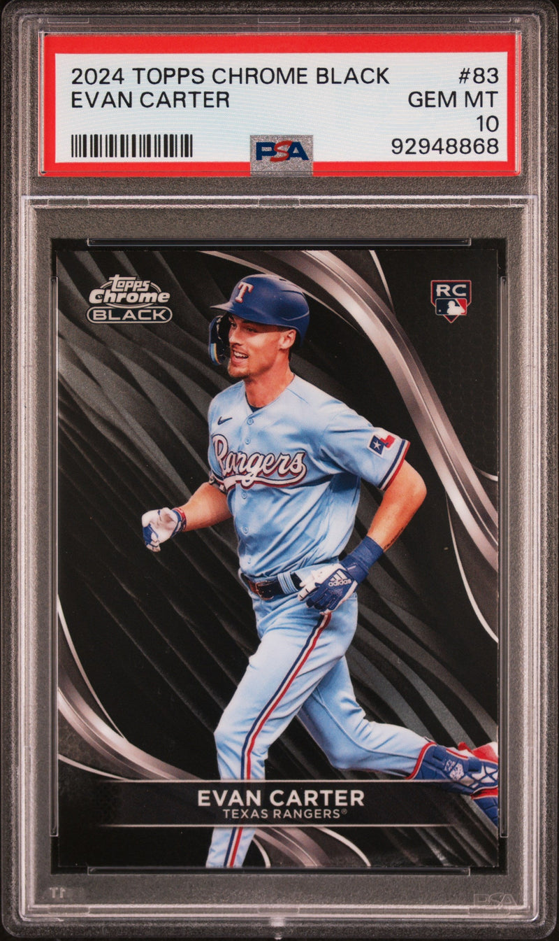 Graded 2024 Topps Chrome Black Evan Carter #83 Rookie RC Baseball Card PSA 10 Gem Mint
