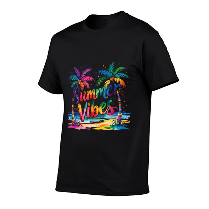 Colorful Summer Vibes Rainbow Palm Tree Beach Paradise Fun  Odor-resistant T-Shirt