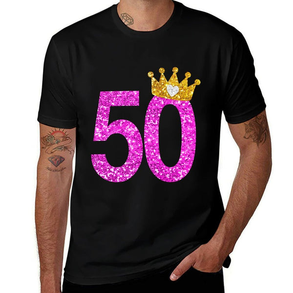 50th Birthday Princess Crown Long Sleeve Shirt  Ribbed Collar T-Shirt