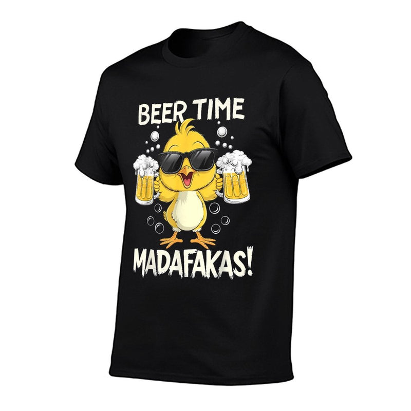 Beer Time Madafakas Funny Duck  Ribbed Collar T-Shirt