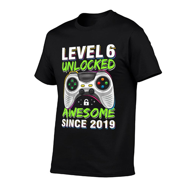 Level 6 Unlocked Awesome Since 2019 6th Birthday Gaming Boys  Trendy Pattern T-Shirt