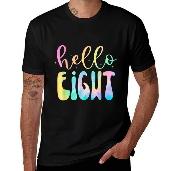 Tie Dye Hello Eight 8 Year Old 8th Birthday Girl Age 8 BDay  Heathered Texture T-Shirt