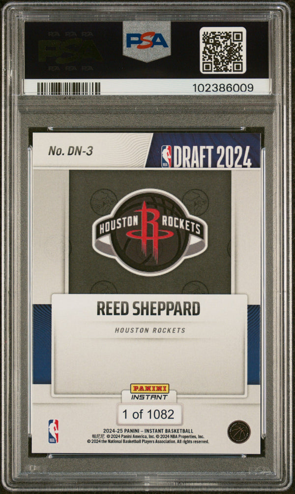 Graded 2024 Panini Instant NBA Reed Sheppard #DN3 Draft Night Rookie RC Basketball Card PSA 9 Mint