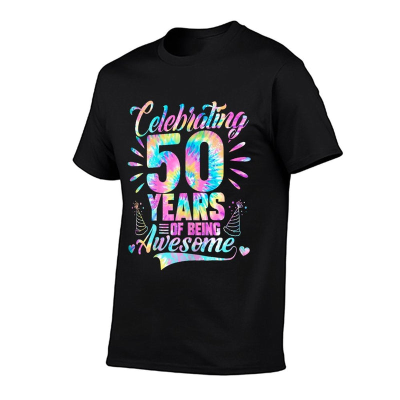 Celebrating 50 Year Of Being Awesome With Tie-dye Graphic  Fade-proof Color T-Shirt