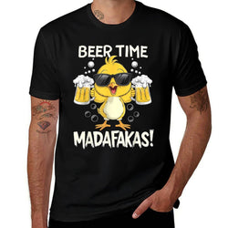 Beer Time Madafakas Funny Duck  Ribbed Collar T-Shirt