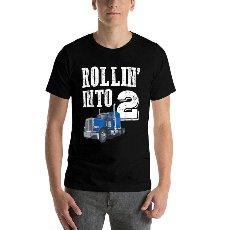 Rollin Into 2 Big Rig Semi Trailer Truck 2nd Birthday  Moisture-wicking T-Shirt