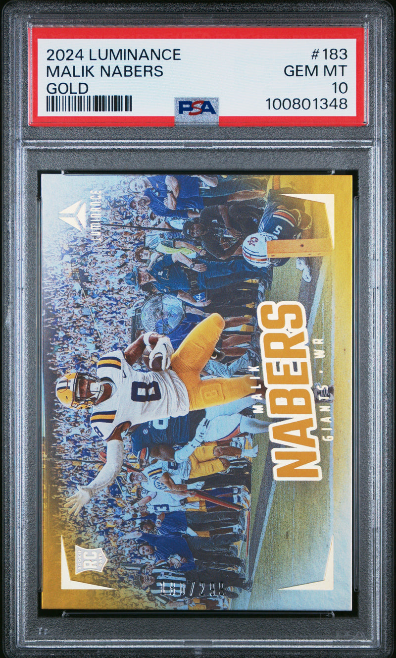 Graded 2024 Panini Luminance Malik Nabers #183 Gold #/299 Rookie RC Football Card PSA 10 Gem Mint