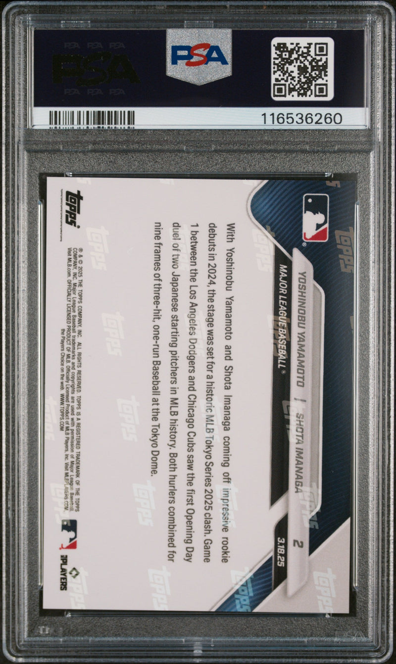 Graded 2025 Topps Now Yoshinobu Yamamoto/Shota Imanga #2 Baseball Card PSA 10 Gem Mint