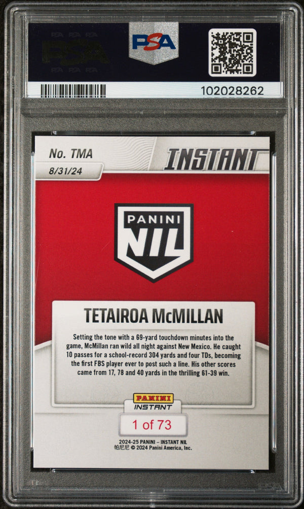 Graded 2024 Panini Instant NIL Tetairoa McMillan #TMA Rookie RC Football Card PSA 10 Gem Mint