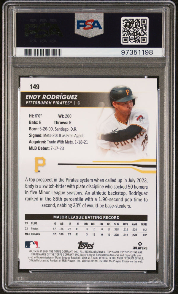 Graded 2024 Topps Pristine Endy Rodriguez #149 Green Refractor /150 Rookie RC Baseball Card PSA 10 Gem Mint