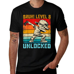 8 Year Old 8th Birthday Dabbing Boy Bruh Level 8 Unlocked  Summer-ready Fabric T-Shirt